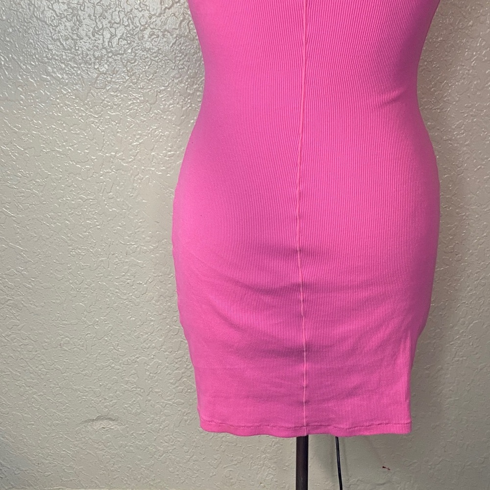 SKIMS Bright Pink Ribbed Mini fitted Dress - Picture 8 of 10
